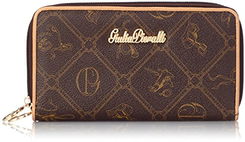 Lyonna - Geldbörse Damen LongFormat Portemonnaie mit zwei Reißverschlüssen schwarz braun All-over Muster Print ca. 18x10,5x3,5 cm (B x H x T)