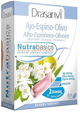 DRASANVI NUTRABASICS AJO-ESPINO-OLIVO - Ayuda al bienestar cardiovascular y a la tensión - SIN GLUTEN - 60 perlas