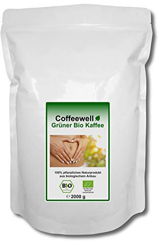 Coffeewell Grüner Bio Kaffee Caffè verde biologico (2000 g) - per clisteri di caffè - Certificato GMP