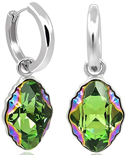 Silber Creolen mit Swarovski Kristalle Grün Silberohrringe 925 NOBEL SCHMUCK