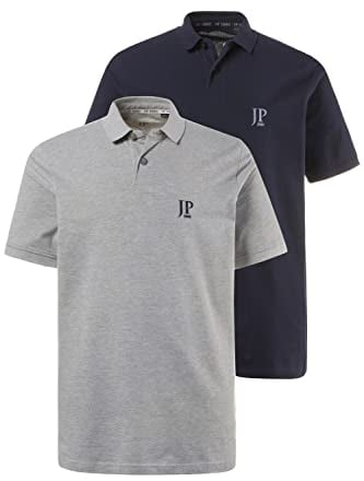 JP 1880 Hommes Grandes Tailles L-8XL Polo Manches Courtes en Coton, Lot de 2 Gris, Bleu Marine 7XL 704317 70-7XL