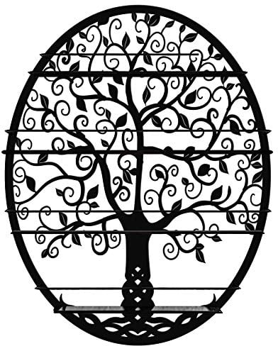 SoCal Buttercup Essential Oils & Nail Polish Storage - Display Organiser Shelf that can hold up to 10 ml. bottles - Oval Metal with Tree Silhouette - Wall Mounted Round Rack Oil Bottle Storage (Black)