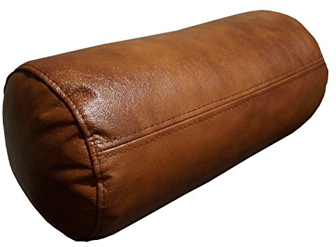 Quattro Meble Antic Braun Echt Leder Nackenrolle Nackenkissen Lederkissen Sofa Dekokissen Rindsleder Kissen Kopfstützen Kopfkissen Durchmesser-20cm (50cm x D-20cm)