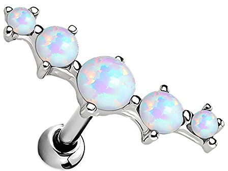 Piersando Tragus Helix Ohr Piercing Cartilage Knorpel Stab Stecker 316 L Chirurgenstahl mit 5 Opal Perlen Steinen Weiß