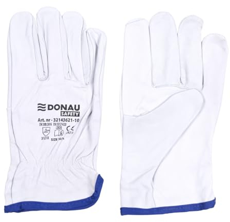 DONAU SAFETY Gants de travail de qualité supérieure Driver en cuir de chèvre / 1 paire/Taille 10 / XL/Blanc/Gants en cuir avec poignet élastique/Gants de montage/Gants de protection