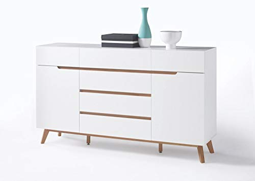 Newfurn Sideboard Kommode Skandinavisch Anrichte Highboard Mehrzweckschrank II 169x101x 40 cm (BxHxT) II [Isaac.Seven] in Eiche/Weiß Wohnzimmer Schlafzimmer Esszimmer