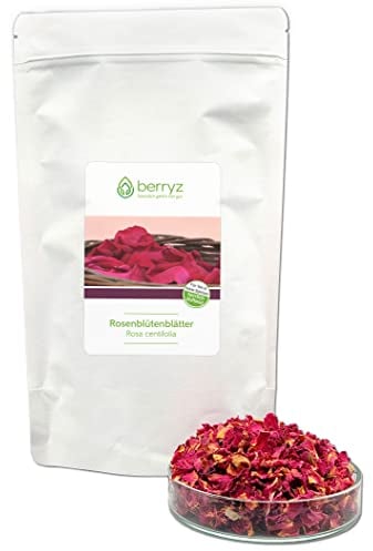 Echte Rosenblütenblätter getrocknet rot | Herrlich duftend, volles Aroma | 50g | essbare Blüten natürlich rein | Rosenblüten Tee Essblüten