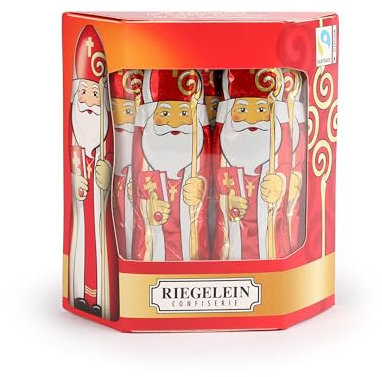 Riegelein Schoko-Nikolaus aus Vollmilch-Schokolade, 125g - Nostalgische Weihnachtsmann in Dose - 10 Stück á 12,5g - Ideal für Adventskalender, Nikolaus Stiefel & Weihnachtsteller