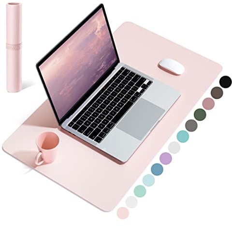 Non-Slip Desk Pad, Waterproof PVC Leather Desk Table Protector, Ultra Thin Large Mouse Pad, Easy Clean Laptop Desk Writing Mat for Office Work/Home/Decor (Pink, 60 x 35 cm)