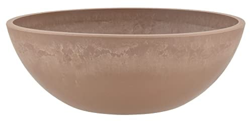 PSW Pot de Fleurs Bas Peu Profond pour Plantes Grasses, bonsaï, Jardin féérique, Herbes, Plastique, Pierre, Bois, Taupe, 30,5 cm