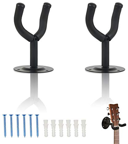 TAZEMAT 2 Stücke Wandhalterung für Gitarre Aufhänger Gitarrenständer Wand Halterung Gitarrenwandhalter Gitar Hanger mit Schrauben für Akustikgitarre E-Gitarre Bass Ukulele (Schwarz)