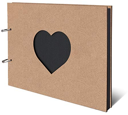 Fotoalbum HDF-Cover A4 quer 302x215mm Scrapbook schwarzer Fotokarton (25 Blatt | 50 Seiten) - Herz
