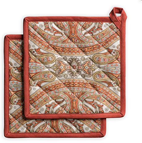 Maison d' Hermine Kashmir Paisley 100% Coton avec 2 maniques BBQ, Cuisson, Cuisson, Four à Micro-Ondes, Barbecue, Thanksgiving/Noël (20cm x 20cm)