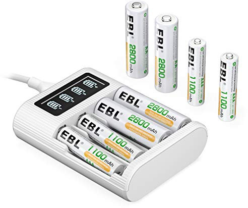 EBL 4 Slot Caricabatterie Indipendente per AA & AAA NI-MH Batterie Ricaricabili, FY-409 Caricatore+4 pcs 2800mAh AA e 4 pcs 1100mAh AAA