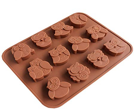 Chikanb Silikon Schokoladen Pralinenform, 1 Stück Eule Form Silikonform für Schokoladen Herstellen, Mini Euleform Süßigkeiten Kuchen Dekorieren Werkzeug, DIY Backen Fondant zum Kinder, 28,5 * 21CM