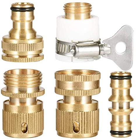 Tesmotor 5 Pack Brass Garden Hose Quick Connector Fittings, Expandable Hose Pipe Connectors Set, Garden Tap Adaptor Set