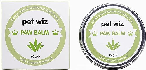 pet wiz Pfoten- & Nasenbalsam für Hunde & Katzen - Bio & Natürliche Inhaltsstoffe - Bio Pfoten- und Nasenbalsam für Hunde und Katzen - Kokosöl, Sheabutter, Vitamin E & Aloe (60g