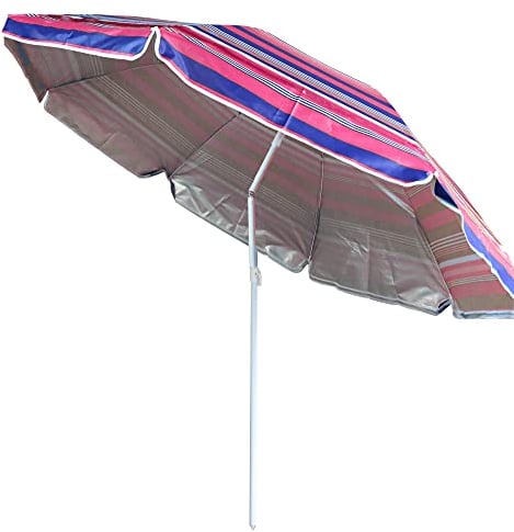 ELLUG gestreifter Sonnenschirm Marktschirm Sonnenschutz UV-Schutz UPF 50+ 180cm aus Stahl mit Kippfunktion höhenverstellbar Strandschirm Balkonschirm Gartenschirm (Pink)