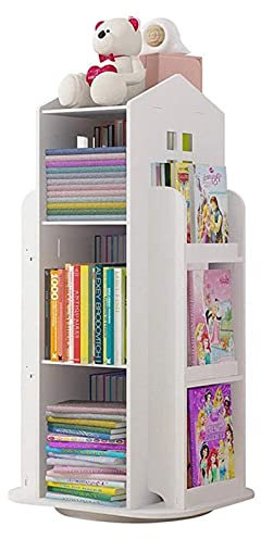 oxskk Enfants Étagère,Rotation à 360 Degrés Bibliothèque Support De Stockage,Bois Rack De Livres Polyvalente Étage Rack d'angle pour Home Office-Blanc 41x41x95cm(16x16x37inch)