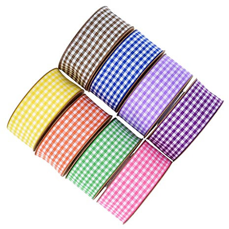 Egurs Gingham Band Plaid Ribbon Dekoband Geschenkband Kariertes Band Stoffband 8 Rollen 25cm