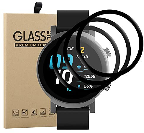 Young & Ming Protector de Pantalla Compatible con Tic Watch E3, [3 Unidades] [ 3D Cobertura Completa] 9H Dureza De Alta Definición Anti-Arañazo sin Burbujas Protector