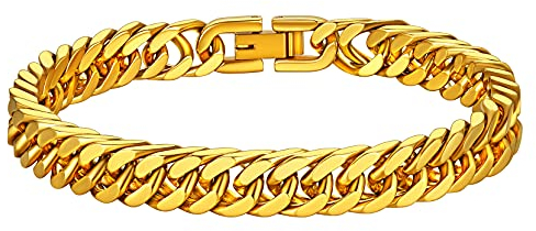 Richsteel 19cm Pulsera Oro con Eslabones Dorados, 8mm Pulsera de Cadenas Cubanas de Hombre