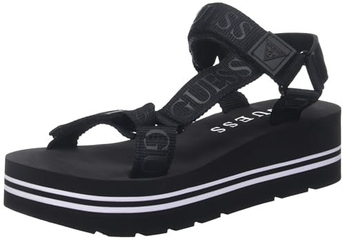 GUESS Women's Avin Wedge Sandal, Black, 4 UK