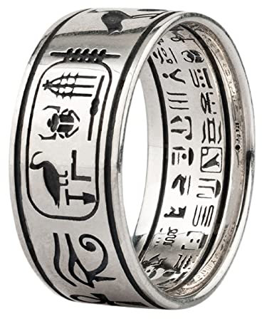 ForFox Retro 925 Sterling Silber Ägyptischer Hieroglyphen Ring mit Anubis Horus Ankh Sphinx Skarabäus Pharao Sonne Bandring Schmuck für Herren Damen Größe 67