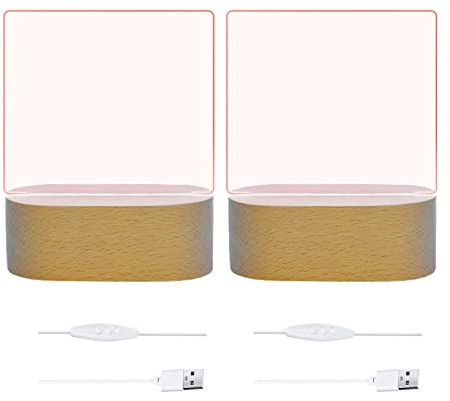 CDIYTOOL Base de pantalla de luz LED de madera de 2 piezas con placa de acrílico de 2 piezas, soporte de base iluminado de madera ajustable de brillo de 7 colores para placa de cristal (ovalada)