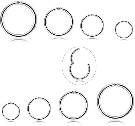 Morfetto 4Pairs Edelstahl 16G Sleeper Ohrringe Septum Clicker Nase Lip Ring Piercing Schmuck Silber