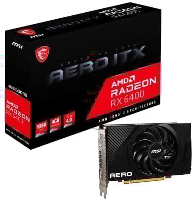 MSI Radeon RX 6400 AERO ITX 4G Gaming Graphics Card - 4GB GDDR6, 2321 MHz, PCI Express 4 x 4, 64-bit, 1 x DP v 1.4a, HDMI 2.1 (Supports 4K & 8K)