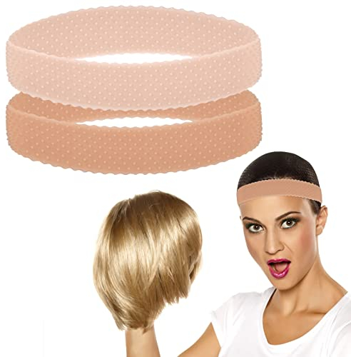 Jinlaili 2Stk Silikon Perückenband, Perücke Griff Rutschfestes, Nahtlose Stirnband für Perücken, Elastisch Haarband, Perückengriffband, Stirnband Damen für Perücke Sport Yoga (Hellbraun+Dunkelbraun)