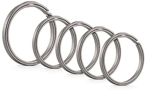 KeyUnity Titanium Flat Key Rings, 33/25/17.5mm Side Pushing Split Ring for Key Carabiner Flashlight Knife Dog ID Collar Tag, KA21 (1l+4m), Medium