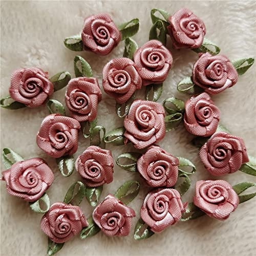 Dusty Pink 25mm*15mm Mini Rose Satin Ribbon Appliques Rose Buds Accessories Sewing Craft DIY Dress Decoration (10)