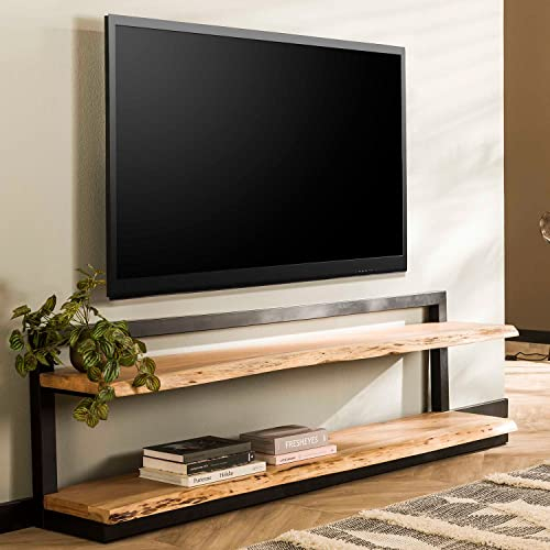 Maison ESTO Möbel Ede 180 cm Akazie Baumkante Lowboard Kommode Fernsehschrank Schrank, Brauntöne Natur, Vintage Schwarz, Breite: 180 cm Tiefe: 30 cm Höhe: 55 cm
