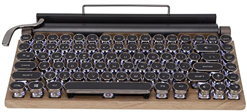 Schreibmaschinen Gaming Tastatur, Mechanisch, Retro Schreibmaschinentastatur, Bluetooth 5.0, mit RGB beleuchteten Knöpfen, 83 Tasten, Blauer Schalter, Mediensteuerung, Retro Rundtasten für Tablet/Desk