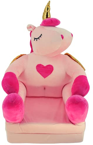 Megastore Plüschsessel Kinder Plüsch Sofa Kindersessel Kuschelsessel Sitz Kinderstuhl Komfort Sessel Tier Umbausessel mit Schlaffunktion 45x45x82cm (Pulver)