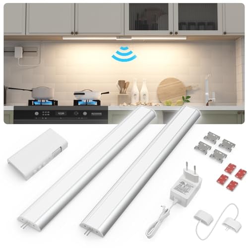 MYPLUS Led Unterbauleuchte Küche, 60cm Schrankbeleuchtung mit Bewegungsmelder, Dimmbar,420 Lumen,CRI>90,4000K Led Lichtleiste für Küche, Schrank, Kleiderschrank und Regal - Radar Version