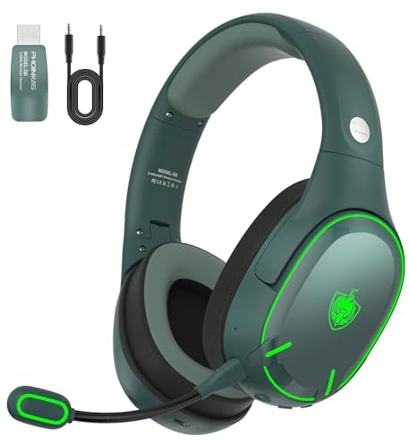 PHOINIKAS Cuffie Bluetooth, 2.4Ghz Cuffie Gaming Wireless, Bluetooth per Telefono/Portatile, Dongle 2.4Ghz per PC/PS4/PS5/TV/Switch, Microfono a Cancellazione di Rumore, Batteria 30 H, Luce LED