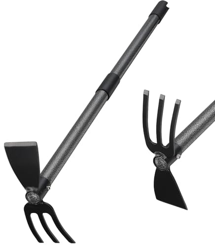 Binette et cultivateur - Outils à Main de Jardinage en Acier Inoxydable Robuste et 3 fourches - pour Jardinage, désherbage et Plantation - avec poignée réglable - 114,3 cm