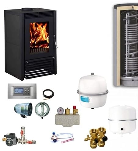 Wassergeführter Kamin Marbella Compact Schwarz | Komplettset Hygiene 12 kW