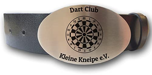 elbedruck Ledergürtel mit ovaler Gürtelschnalle Dart Dartscheibe und Wunschgravur personalisiert Dein Text Name Gürtel Geschenk Dartspieler Darts 501 (M (Länge 110 cm))