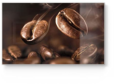 DEQORI Frühstücksbrett Glas | klein 23x14 cm | Motiv Duftende Kaffeebohnen | Design Schneidebrett für Küche | Frühstücksbrettchen antibakteriell & rutschfest | Glasplatte & Servierplatte
