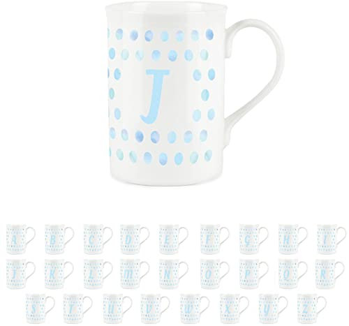 Purely Home Aqua Polka Dots Spots Letter J Mug - Fine Bone China Alphabet Initials Gift/Present Mug