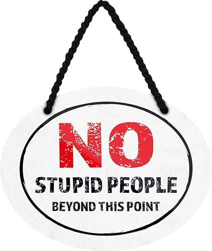 Blechschild ''No stupid people beyond this point'' 18x14cm Geschenk Lustige Sprüche Feier Vintage Retro Geburtstag Deko Party Überraschung Fan Garten Haushalt Heim Zuhause