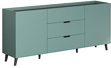 trendteam smart living - Melton - Sideboard - Türkis/Anthrazit - Kommode mit eingesenkten Oberboden - (BxHxT) 180 x 82 x 42 cm - Vollauszug mit eleganten schwarzen Griffen