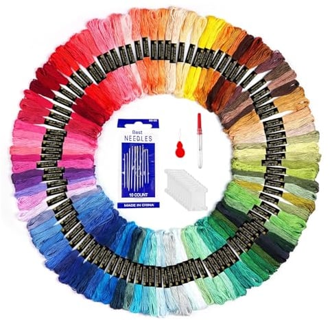 Magrimaxio Filo da Ricamo 100 Colori, Fili da Ricamo 8m, Fili Cotone per Braccialetti, Matassine Punto Croce mit Accessori, Embroidery Floss per Maglieria Braccialetti Dell'Amicizia
