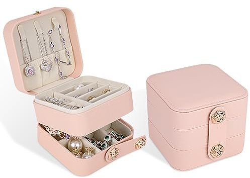 iSuperb Schmuckkästchen 3 Schicht Reise Schmuckschatulle Schmuck Organiser Aufbewahrungsbox für Halskette Ohrring Armband PU Leder Trinket Geschenk Box für Mädchen Frauen (Pink)
