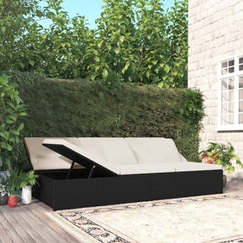 BaraSh Sonnenliege mit Auflage Balkon Bett Outdoor Sonneninsel Auflagen Rattanliege Outdoor Gartenbettn Rattan Schwarz