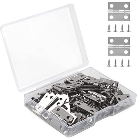 Aroidful 50pcs Mini Charnieres, Charniere Invisible en Acier Petites Charnières pour Boite, Charnière Piano avec 200pcs Vis pour DIY Boîte Modèle Jouet Ouvrages D'art Artisanat Armoire, 18 * 15mm